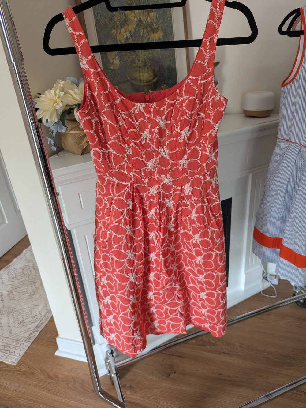 Nine West Coral Dress with White Floral Embroidery